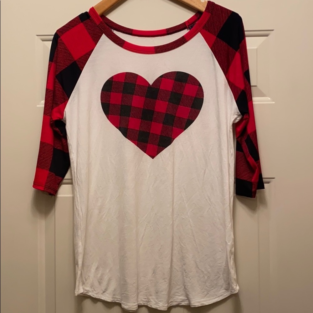 Cute Buffalo Plaid Stretch V-Day Baseball T